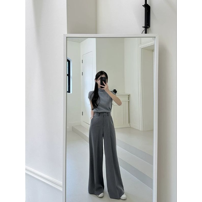 BASIC.CHIC Quần suông ghi xám thanh lịch dài 102 cm