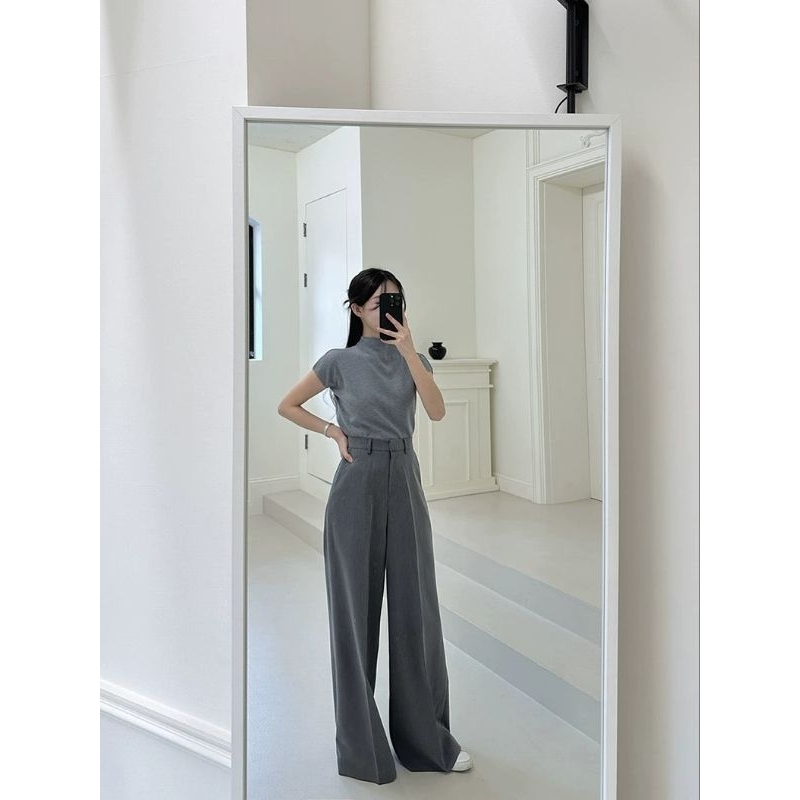 BASIC.CHIC Quần suông ghi xám thanh lịch dài 102 cm