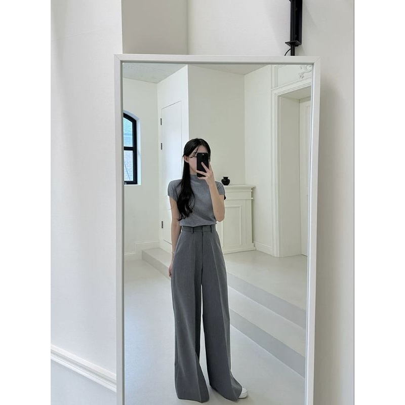 BASIC.CHIC Quần suông ghi xám thanh lịch dài 102 cm