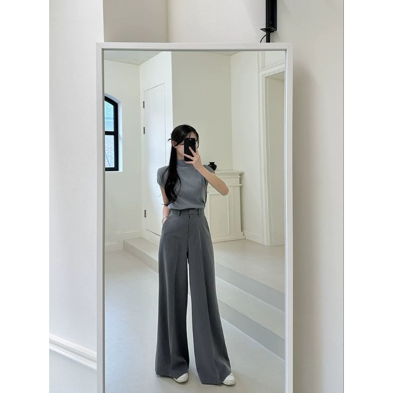 BASIC.CHIC Quần suông ghi xám thanh lịch dài 102 cm