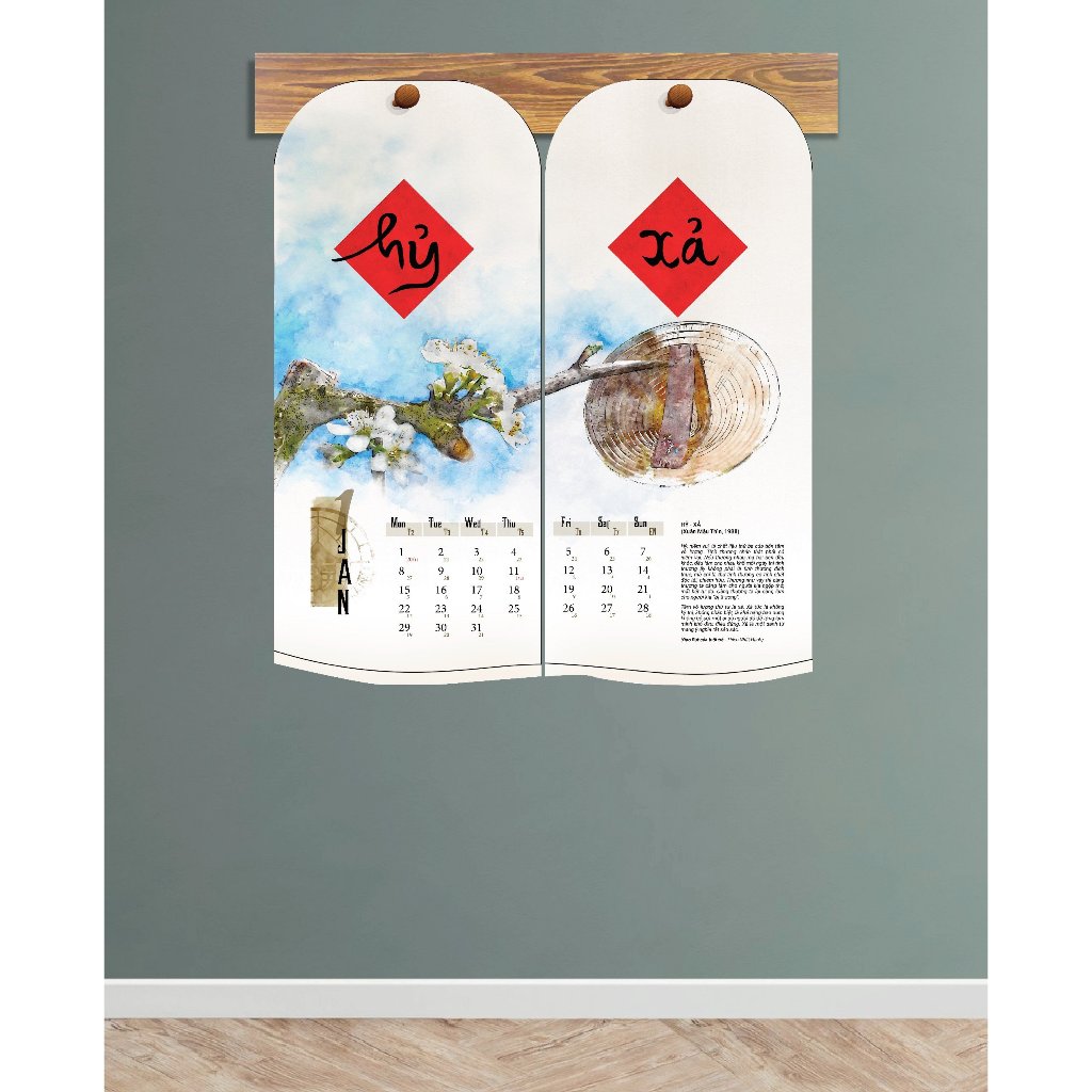 Lịch Treo Tường Bộ Lịch Thư Pháp Làng Mai 2024 -Tặng Kèm 1 Postcard Làng Mai