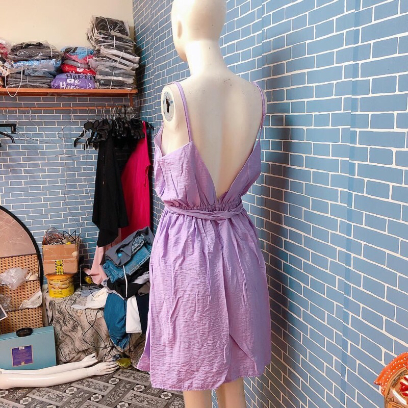 Đầm 2 dây tím cột day đồ si