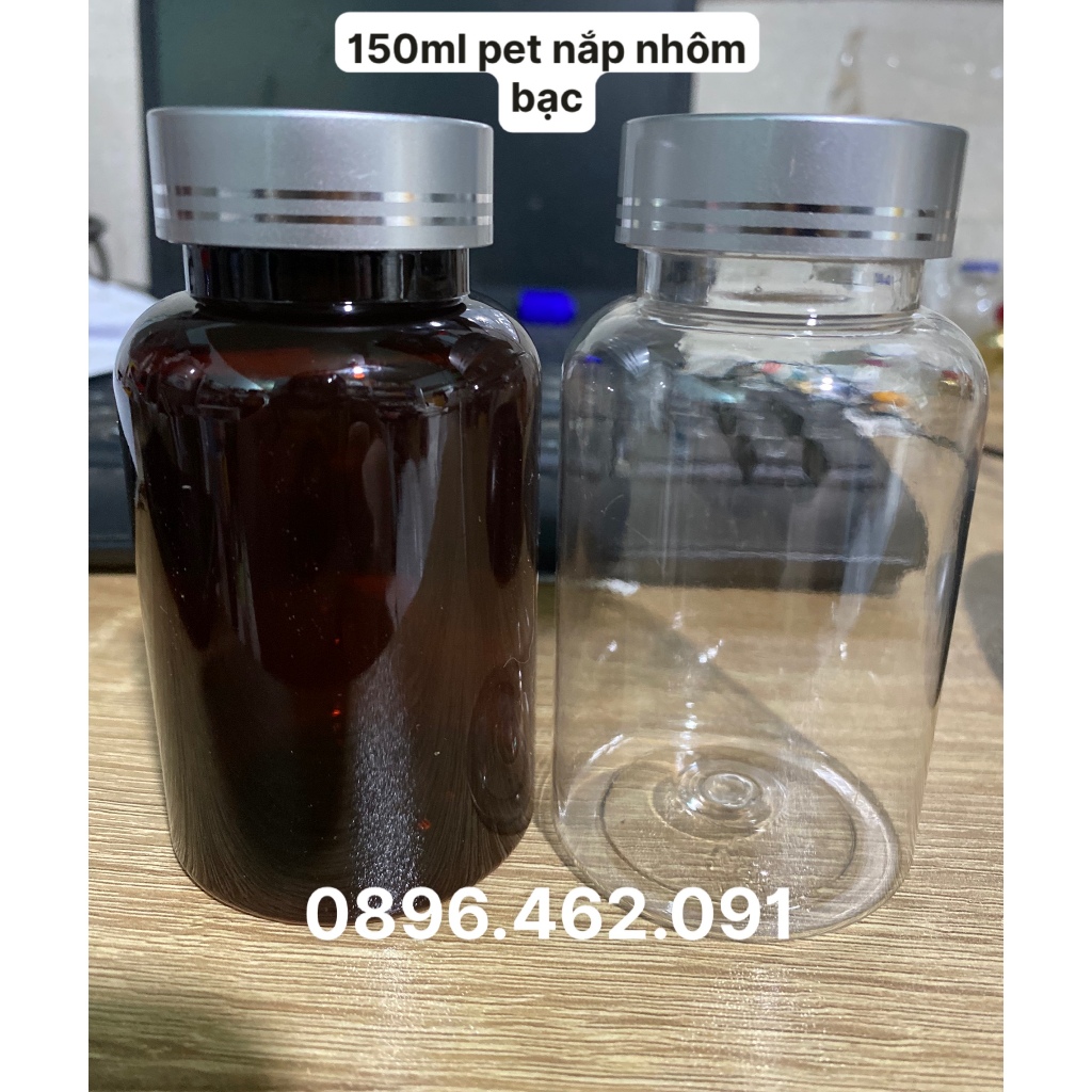 CHAI NHỰA PET TRONG/PET NÂU ĐẬM ĐỰNG VIÊN NÉN,VIÊN NANG,VIÊN HOÀN 150ML NẮP NHẤN/NẮP NHÔM VÀNG/NẮP BẠC