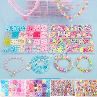 Hộp xâu hạt nhựa làm vòng cổ, vòng tay mẫu công chúa, ngựa Pony cho bé (tặng kèm 1 cuộn dây dài)
