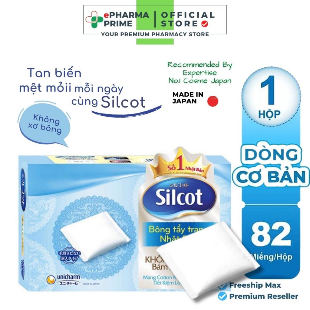 Bông Tẩy Trang Silcot Unicharm Nhật Bản Mềm Mịn, Không Bông Xù - Hộp 82 Miếng