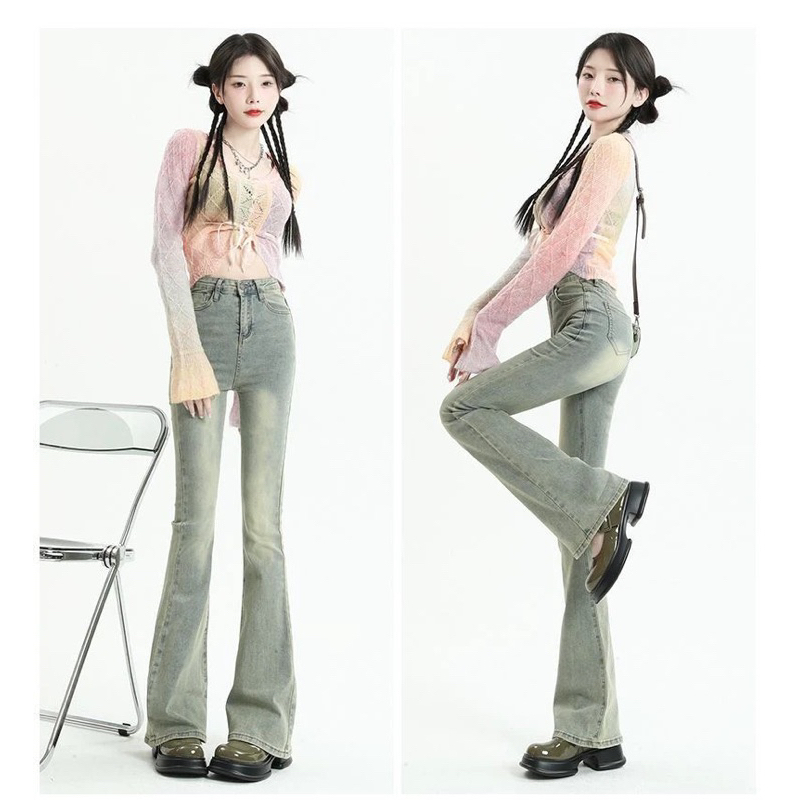 Quần Jeans Nữ Ống Loe Màu Xanh Bạc , Quần Bò Nữ Ống Loe Phong Cách Đường Phố TL43