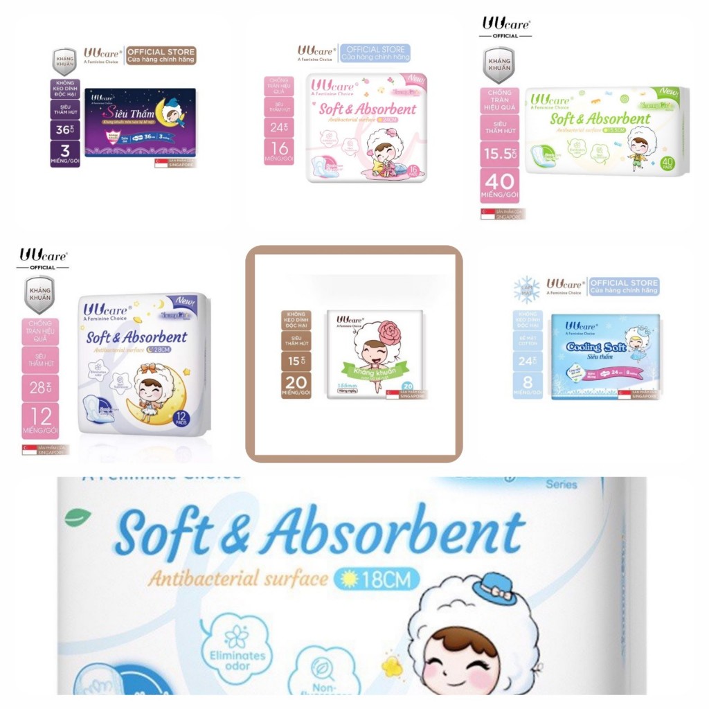 Băng vệ sinh UUcare Singapore Young Girl Ngày 24cm , Đêm 36cm , Mát Lạnh 24cm , Hàng Ngày 15,5cm