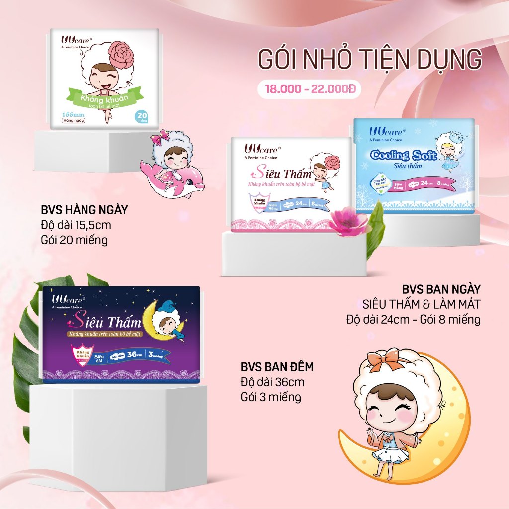Băng vệ sinh UUcare Singapore Young Girl Ngày 24cm , Đêm 36cm , Mát Lạnh 24cm , Hàng Ngày 15,5cm