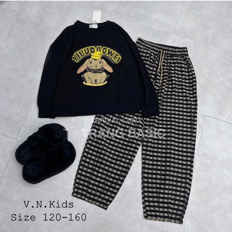 Set Thỏ YIBUDAOWEI + quần baggy kẻ xinh dã man cho Bé 18kg-42kg