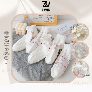 Sét 5 Đôi Tất Chân Tất Vớ Cổ Ngắn Nam Nữ Cổ Ren Bèo Họa Tiết Trơn Phong Cách Hàn Quốc VT15 - Zwin Fashion