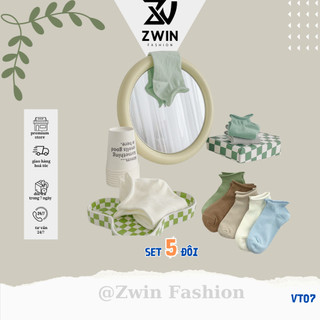 Sét 5 Đôi Tất Chân Tất Vớ Trơn Cổ Ngắn Nam Nữ Màu Trơn Vintage Chất Cotton Co Giãn VT07 - Zwin Fashion