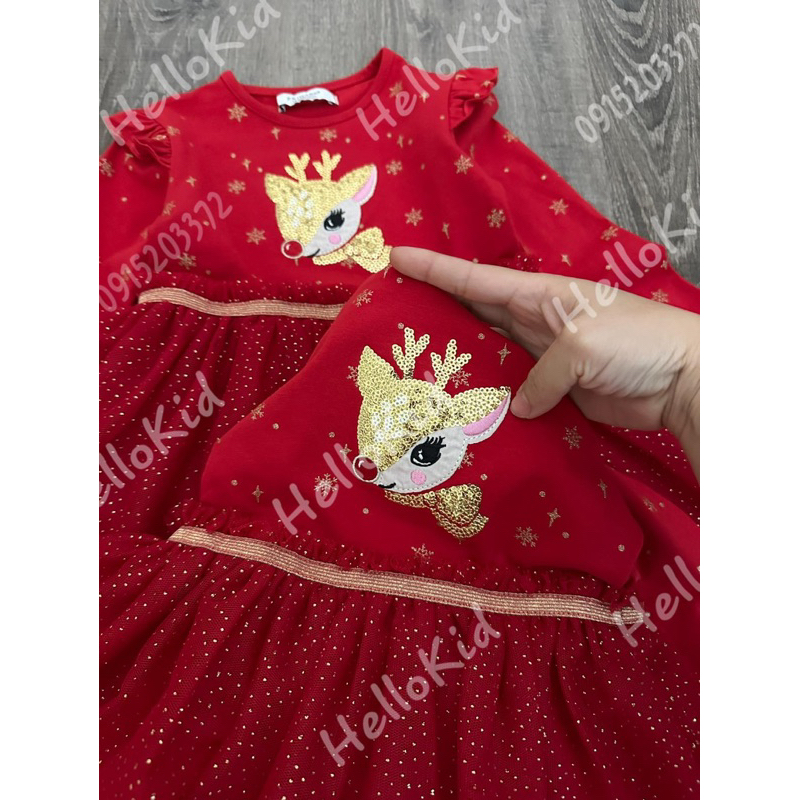 Váy ren tuần lộc prima đỏ lấp lánh sequin bé gái 08/11