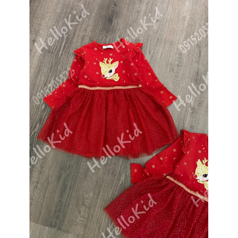 Váy ren tuần lộc prima đỏ lấp lánh sequin bé gái 08/11