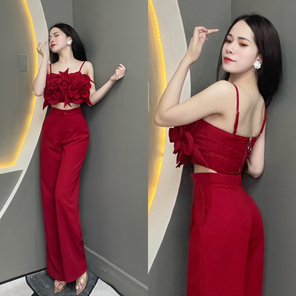 SÉT THIẾT KẾ ÁO 2 DÂY HOA PHỐI QUẦN DÀI - HÀNG THIẾT KẾ