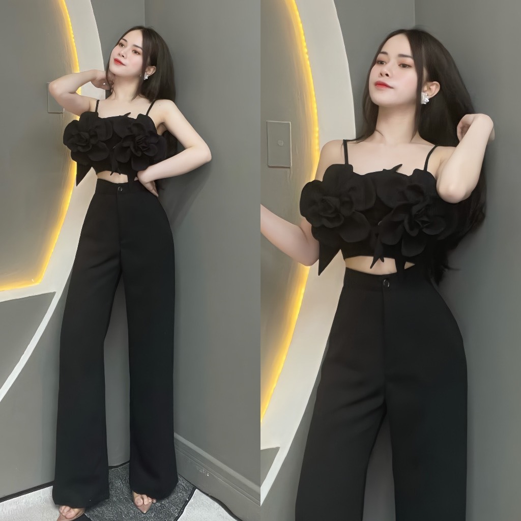 SÉT THIẾT KẾ ÁO 2 DÂY HOA PHỐI QUẦN DÀI - HÀNG THIẾT KẾ