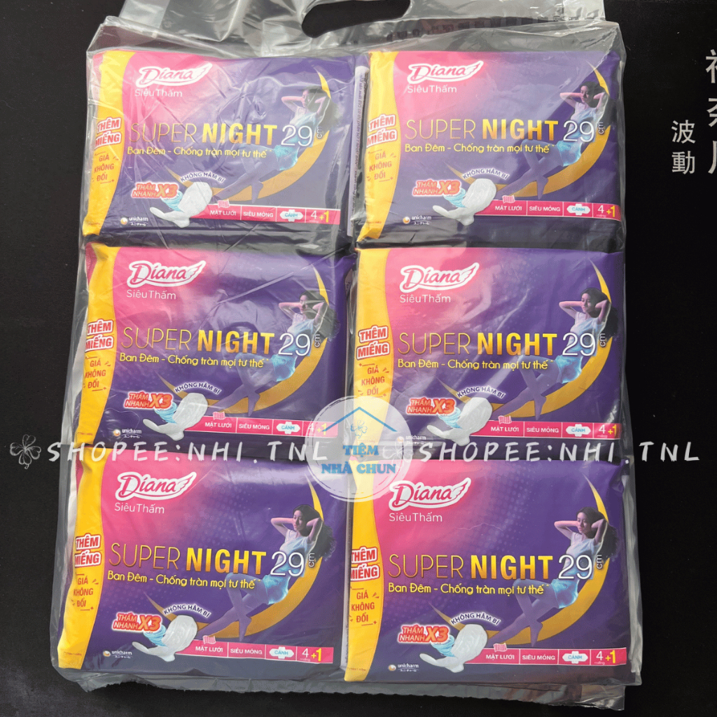 CHE TÊN - Gói 4 Miếng / Gói 12 Miếng BVS Super Night 29cm - Băng Vệ Sinh Ban Đêm Diana Siêu Thấm Night Mặt Bông- NHI.TNL