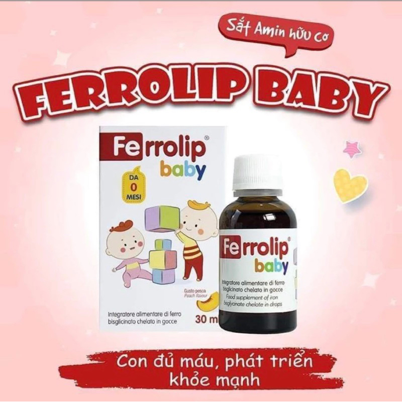 ( HÀNG CHUẨN )Siro vitamin Ferrolip Baby 30ml vị đào thơm ngon, bổ sung sắt cho bé, date mới nhất