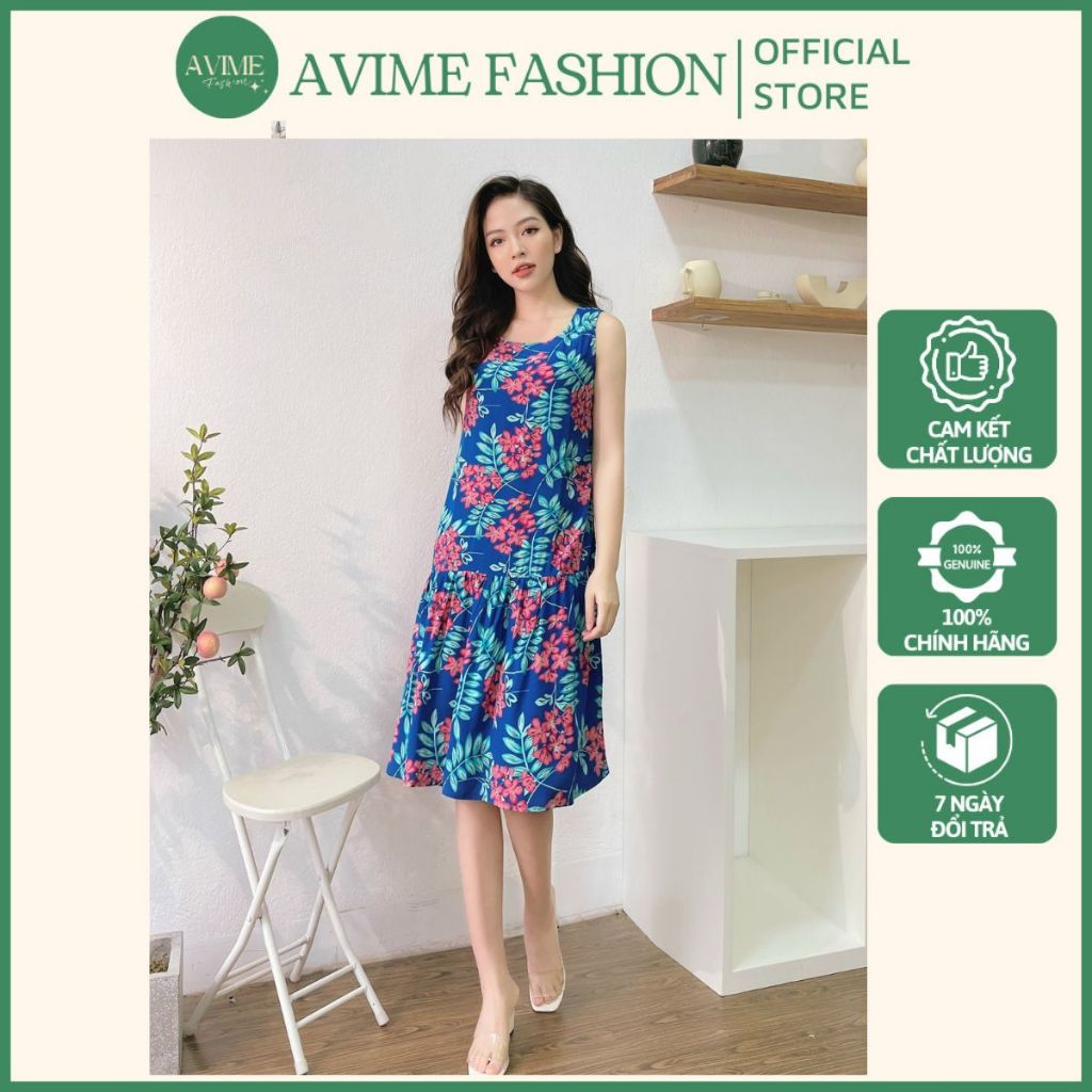 Váy Lanh Hoa Midi Sát Nách Đuôi Cá Chất Lanh - Tole Xuất Dư Thoáng Mát - Váy Mặc Nhà Thoáng Mát- Avime Fashion