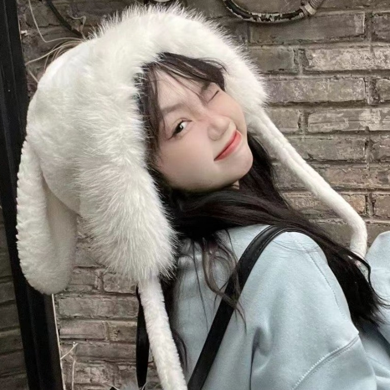 Mũ len nữ, Mũ lông cừu tai thỏ giữ ấm mùa đông SLEEPYCHIC nón len lông cừu tai mèo thời trang