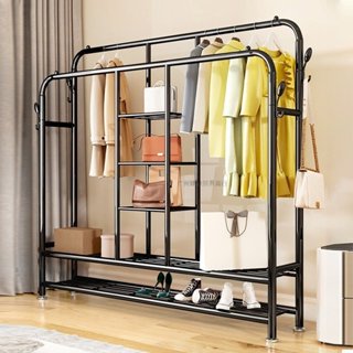 Kệ Treo Quần Áo Khung Thép Chữ U Đơn Giản Kết Hợp Để Giày Dép Kèm Móc Treo Túi Sách 2 Bên