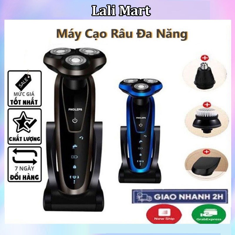 Máy Cạo Râu Đa Năng 3 Lưỡi Xoay Chống Nước IPX7 PHOLZPS 4D Cao Cấp Cạo Khô Không Rát