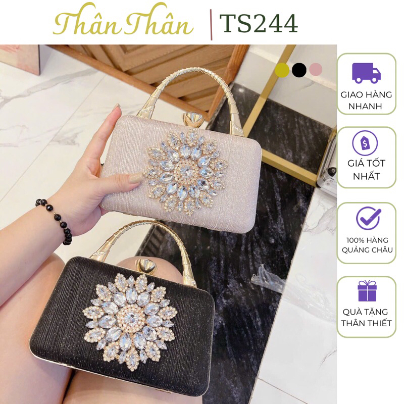 Túi cốp đá nhũ dự tiệc đính hoa đá sang chảnh - TS244