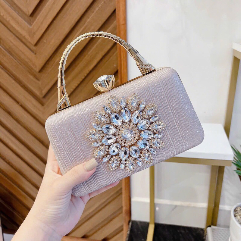 Túi cốp đá nhũ dự tiệc đính hoa đá sang chảnh - TS244