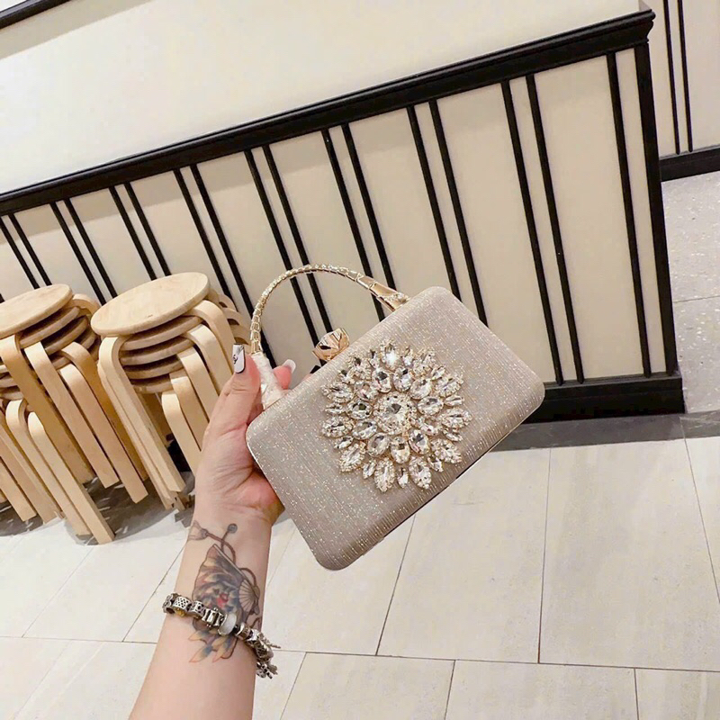 Túi cốp đá nhũ dự tiệc đính hoa đá sang chảnh - TS244