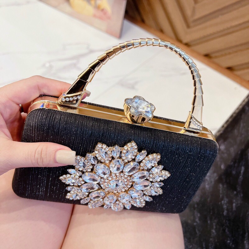 Túi cốp đá nhũ dự tiệc đính hoa đá sang chảnh - TS244