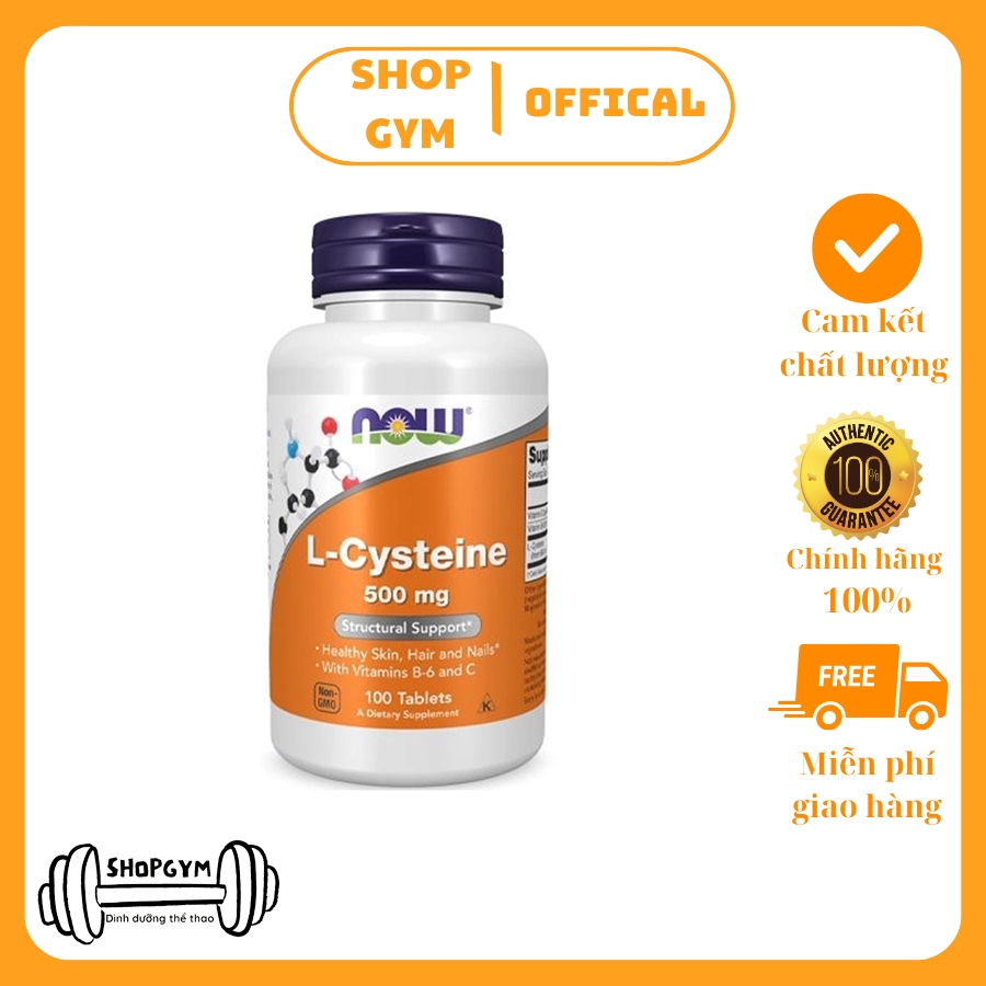 Viên uống NOW L-Cysteine 500 mg hỗ trợ trị mụn, trắng da, hỗ trợ mọc tóc, đẹp da - Shop Gym