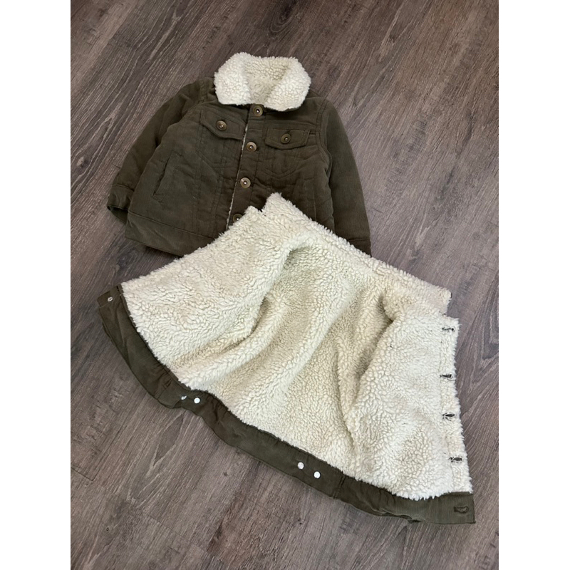 Áo khoác nhung rêu lót lông cừu cho bé
