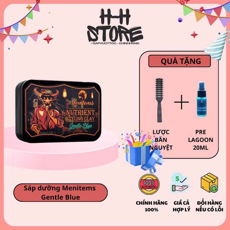 Sáp vuốt tóc Menitems Clay - Gentle Blue - Tặng lược và pre 20ml