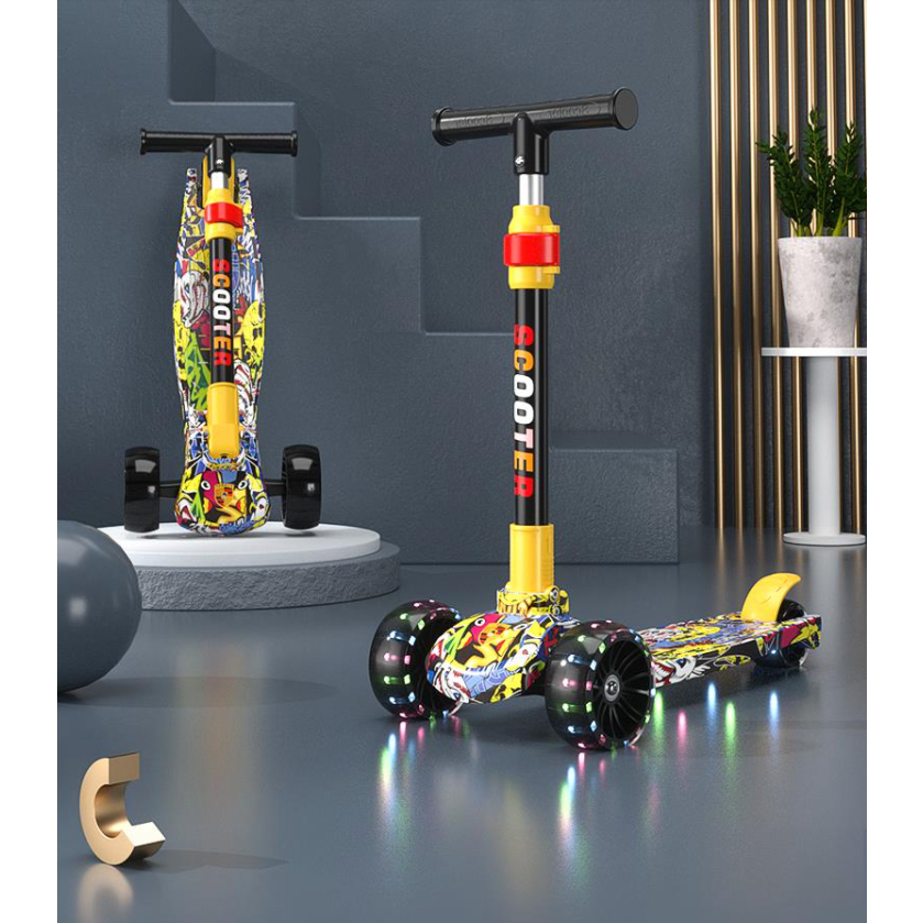 Xe Trượt Scooter 3 Bánh Phát Sáng Họa Tiết Graffiti Gấp Gọn Phát Nhạc Chịu Tải Dưới 100kg Cho Bé.Chính Hãng SUNO.