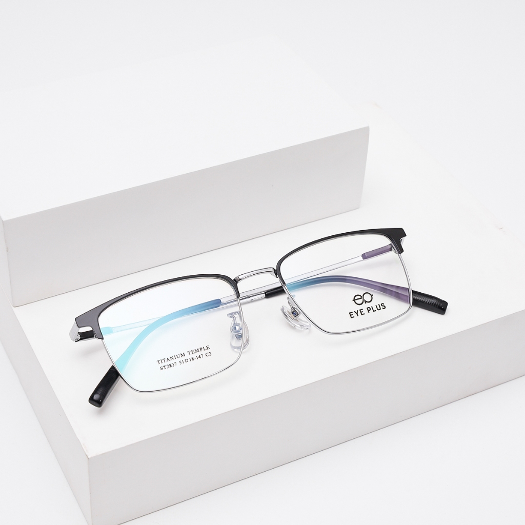 Gọng kính cận vuông clubmaster EYE PLUS 2837, kính phù hợp khuôn mặt nam nữ thời trang unisex