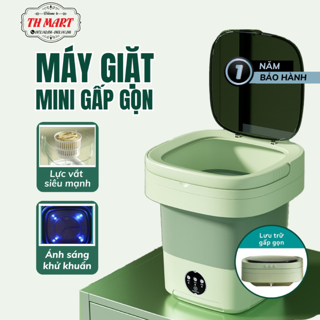 Máy Giặt Mini Gấp Gọn Khử Khuẩn Bằng Ánh Sáng Xanh SUMI Công Nghệ Mới Dung Tích 6L