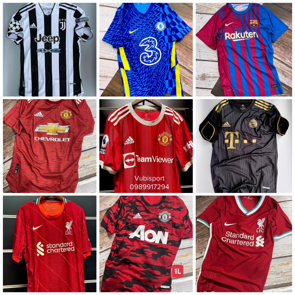 Xả hàng Áo bóng đá player clb MU Barca Bayern Chelsea logo cao su non vải dệt thoáng mát slim fit