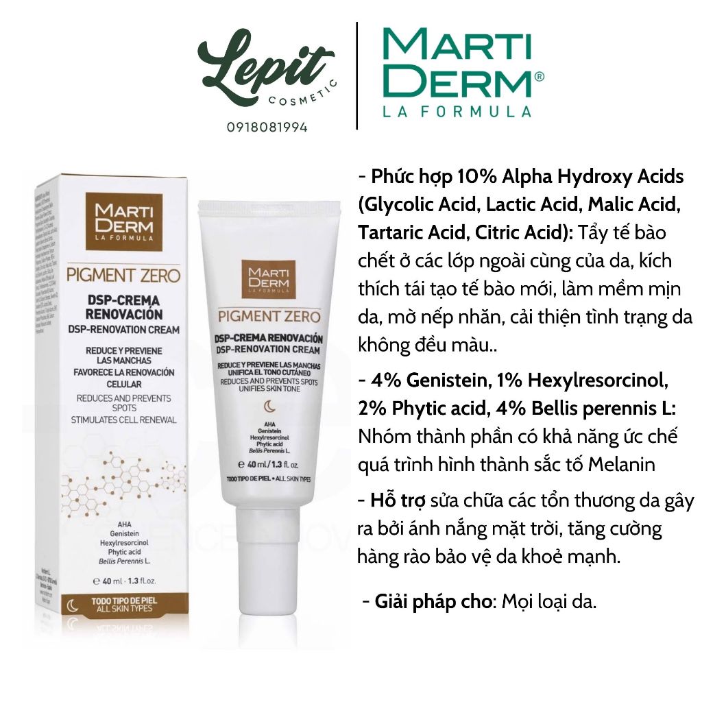 [ Hàng Công Ty ] Kem Đêm Làm Sáng Da, Mờ Sắc Tố MartiDerm Pigment Zero DSP Renovation Cream (40ml)