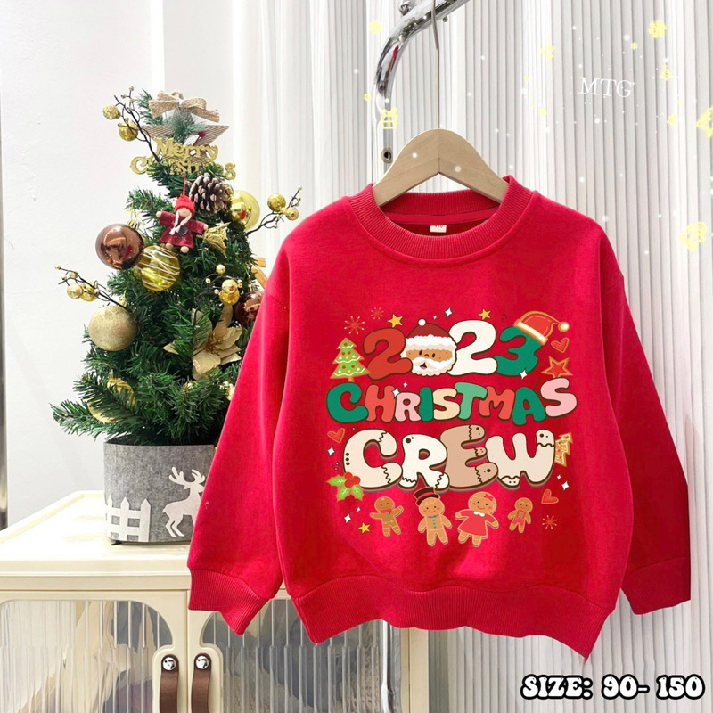 Áo nỉ bông màu đỏ chủ đề Noel cho bé trai bé gái siêu đẹp size từ 12-35 cân