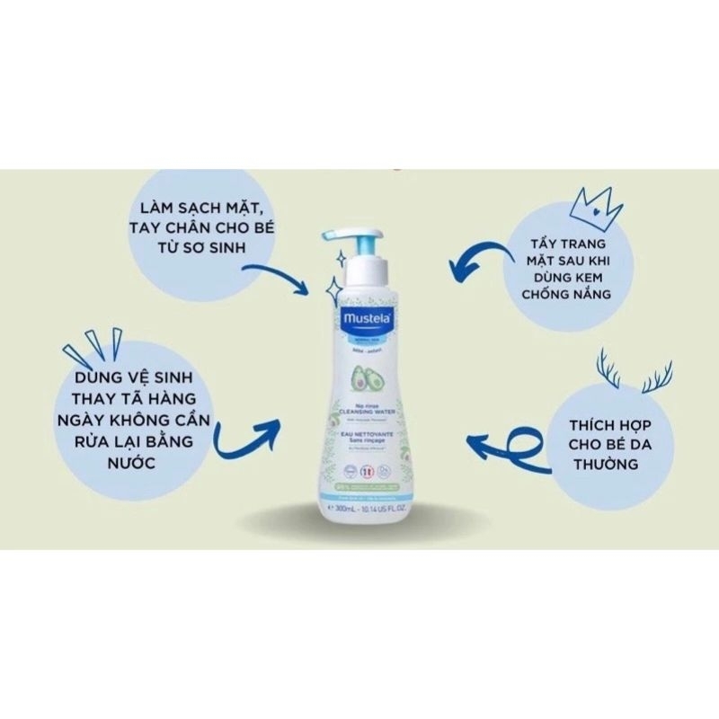. Nước tắm khô Mustela Nước Làm Sạch Không Cần Rửa Lại Mustela No Rinse Cleansing Water 300ml