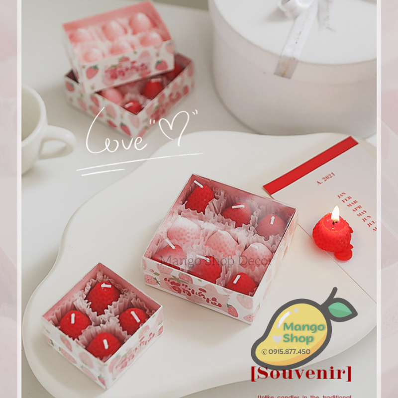 Set Nến Sáp Thơm Quả Dâu Tây Nhỏ Xinh Decor Trang Trí Kèm Hộp Xinh Xắn