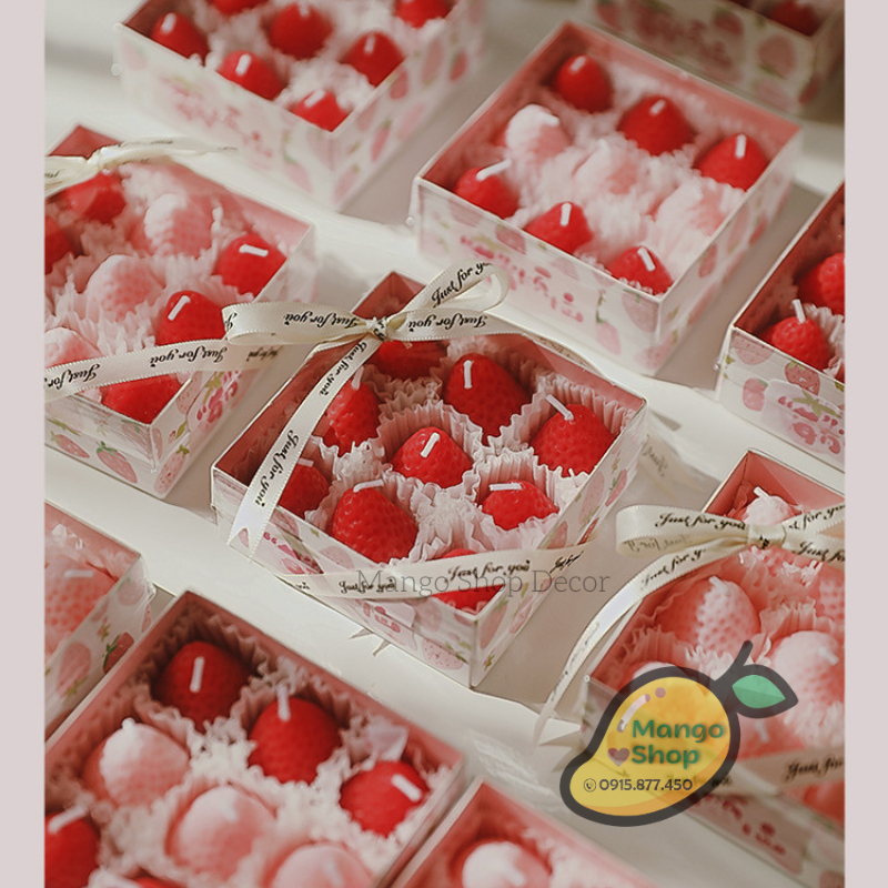 Set Nến Sáp Thơm Quả Dâu Tây Nhỏ Xinh Decor Trang Trí Kèm Hộp Xinh Xắn