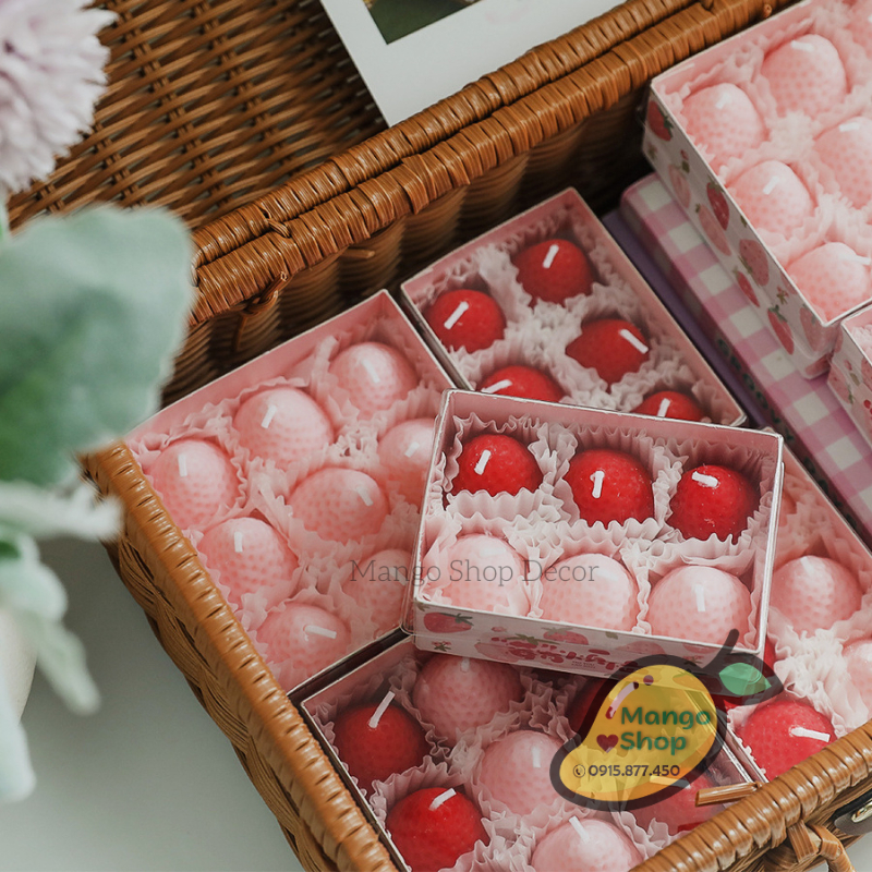 Set Nến Sáp Thơm Quả Dâu Tây Nhỏ Xinh Decor Trang Trí Kèm Hộp Xinh Xắn