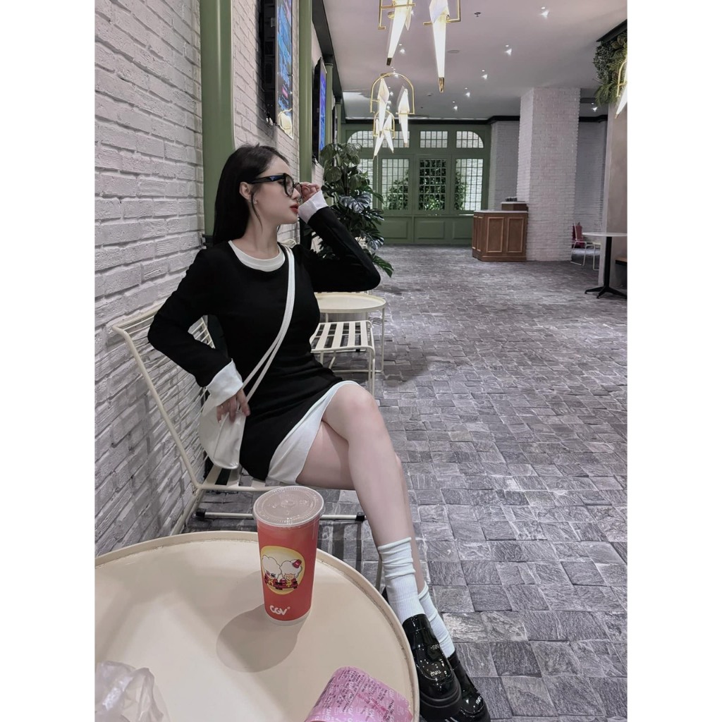 Đầm Dài Tay Ôm dáng Cổ tròn pha Chất zip mềm dãn Cá Tính