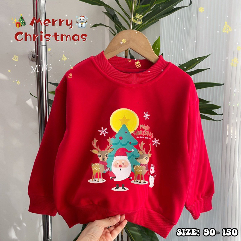 Áo nỉ bông màu đỏ chủ đề Noel cho bé trai bé gái siêu đẹp size từ 12-35 cân