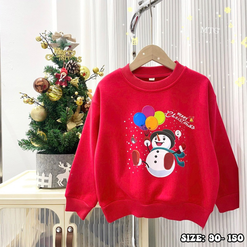 Áo nỉ bông màu đỏ chủ đề Noel cho bé trai bé gái siêu đẹp size từ 12-35 cân