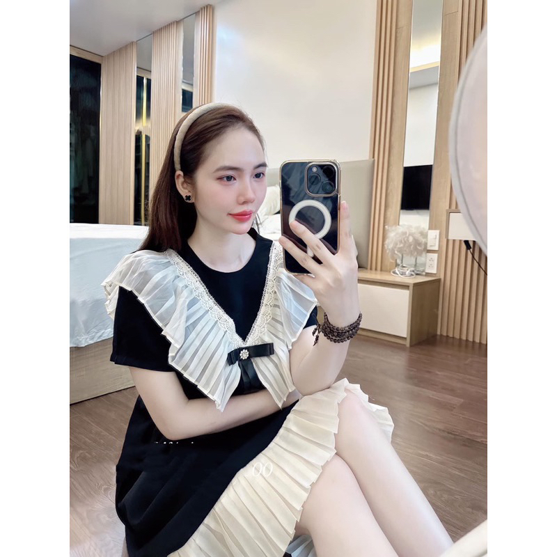 MÈO MỠ BIGSIZE — Đầm phối ren cổ tag nơ bigsize dễ thương 55-95kg