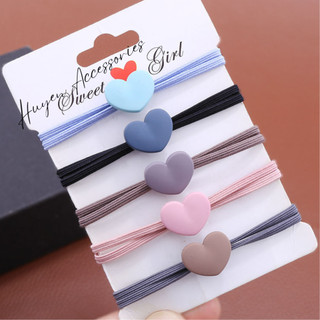 Set 5 Dây buộc tóc, cột tóc trái tim nhiều màu cho nữ - Huyền Accessories