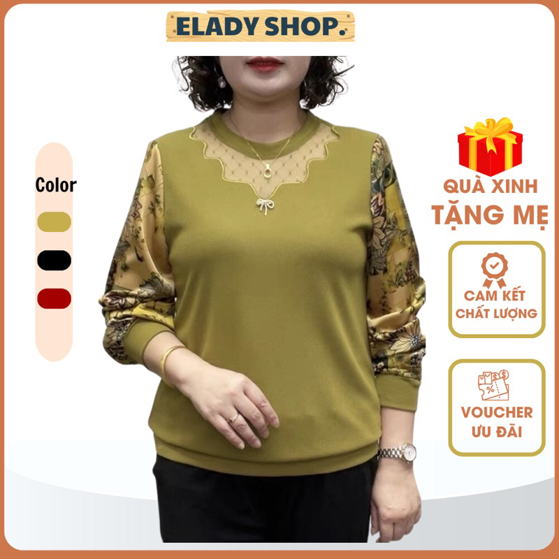 Áo trung niên nữ AD1007, Áo cho mẹ cho bà chất vải thun dệt kim phối tay voan lụa cao cấp mềm mát, co giãn 4 chiều