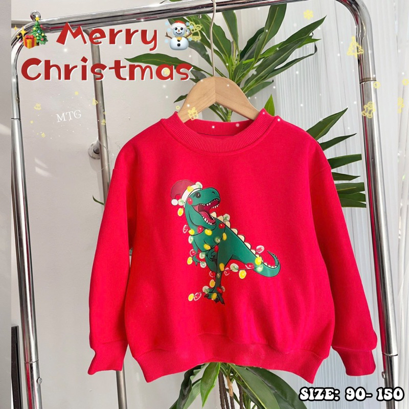 Áo nỉ bông màu đỏ chủ đề Noel cho bé trai bé gái siêu đẹp size từ 12-35 cân