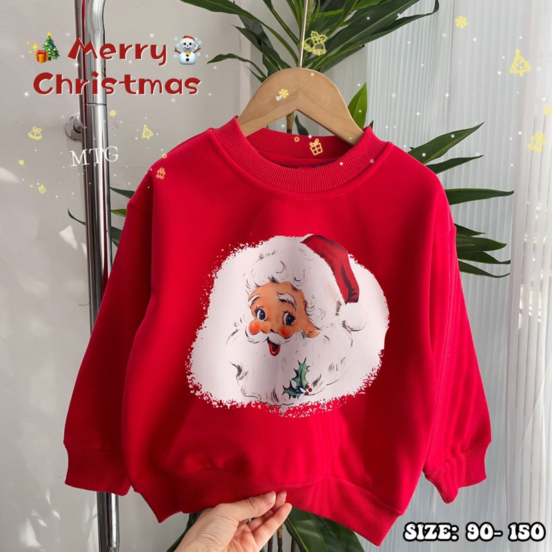 Áo nỉ bông màu đỏ chủ đề Noel cho bé trai bé gái siêu đẹp size từ 12-35 cân